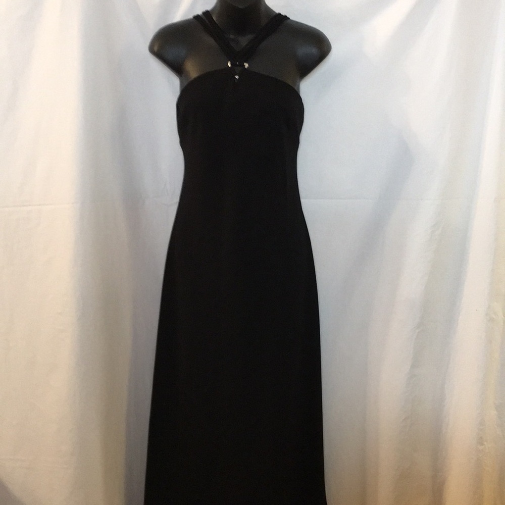 Evan-Picone Size 4 Sexy Black Strappy Halter Dress